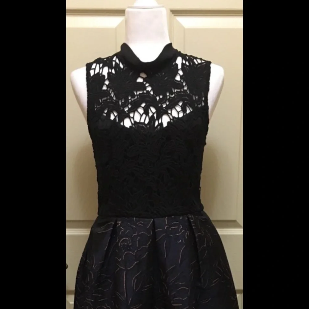Anthropologie Hutch Jacquard Fit and Flare Dress Navy Black 2 - Picture 6 of 8